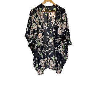Women's Sheer Chiffon Blouse Loose Top Kimono Floral Print Cardigan NWOT